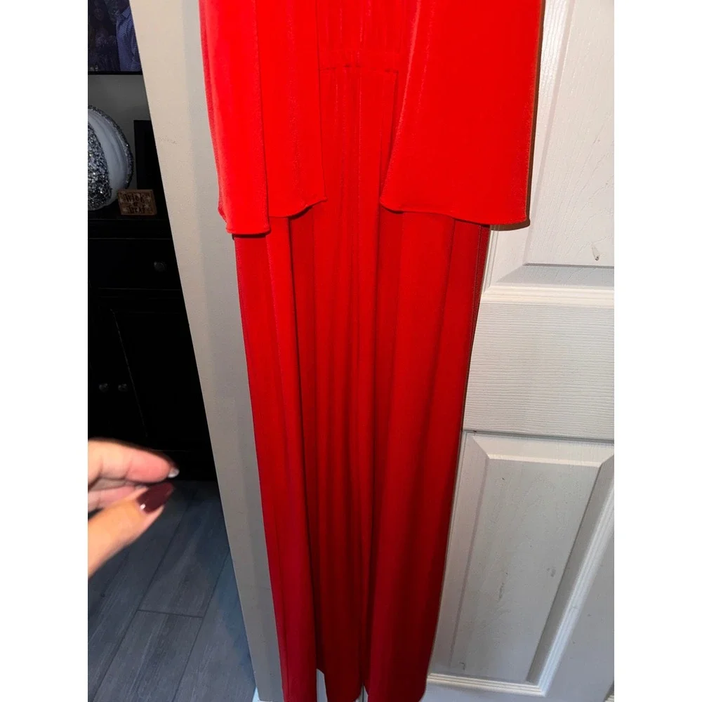 Chico's Red Halter Neck Overlay‎ Jumpsuit Wide Leg Size 1 NWT - Picture 9 of 11